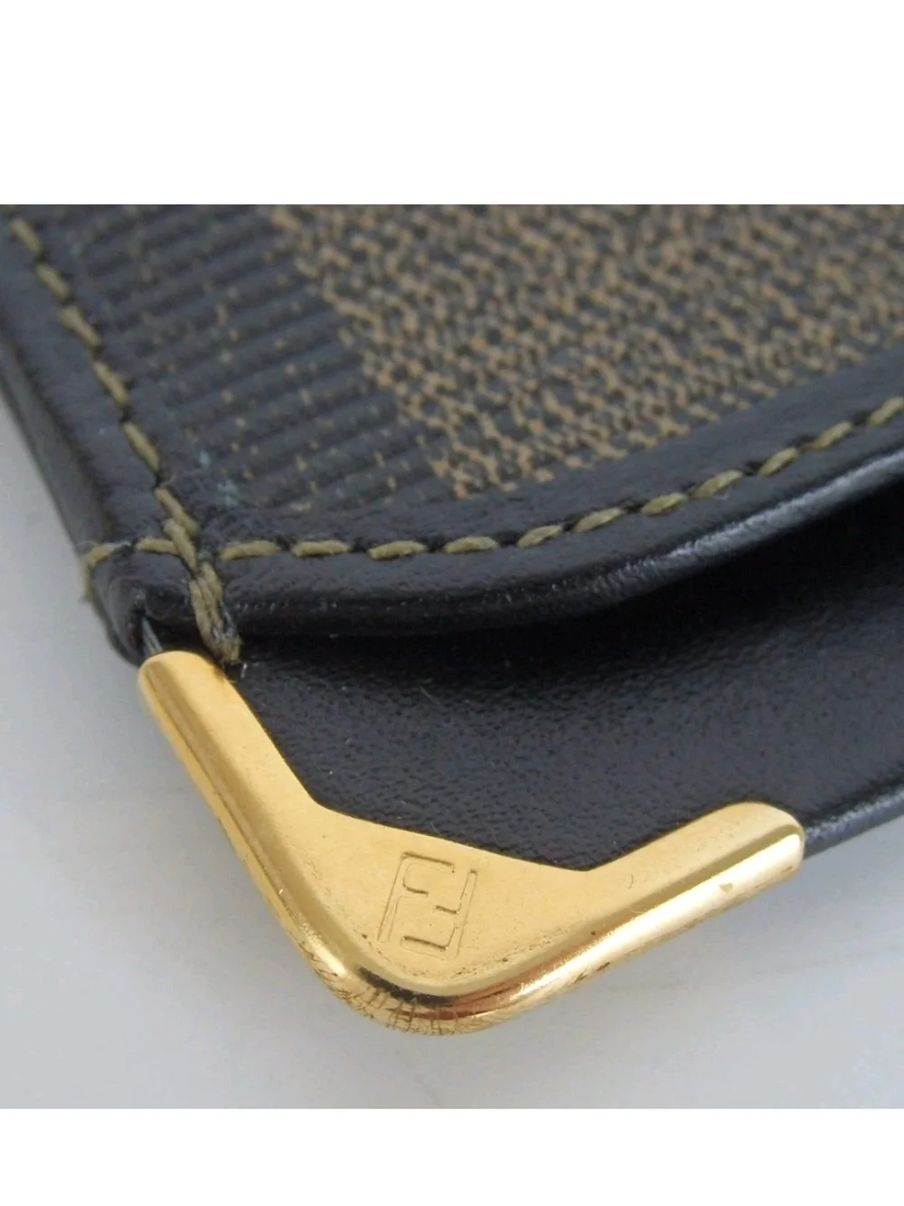 Fendi Men’s Brown & Black Card Holder with Gold-Tone Corners